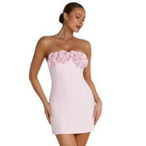 MESHKI Brooks rose mini dress in blush pink
